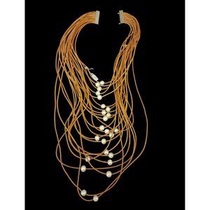Suzy T Designs Multi Strand Leather Cord 11mm Natural Pearl 18" Necklace